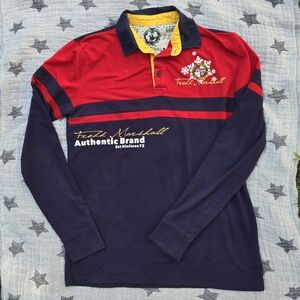 FREDD MARSHALL Color Block Long-sleeved Rugby Shirt Red Navy Yellow Men's Medium
